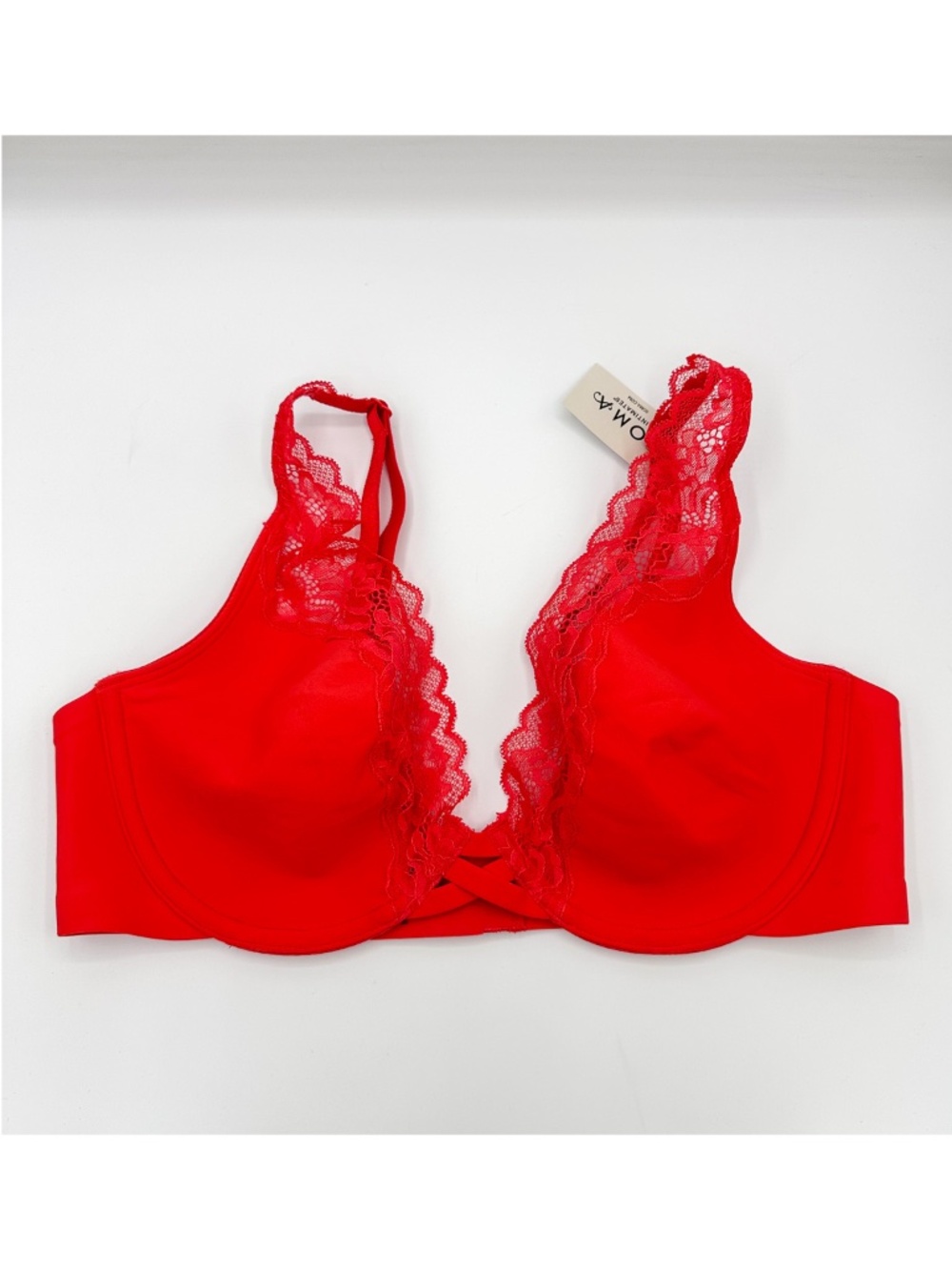 Soma Essentials Red Vamp Unlined Lace Trim Plunge Bra